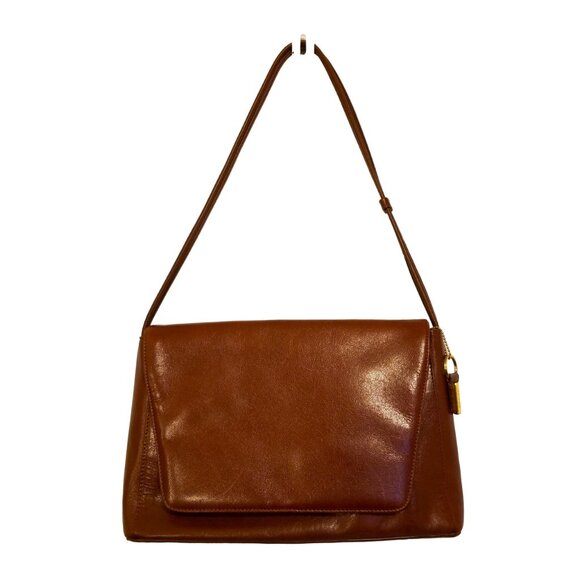Vintage Brown Caramel Shoulder Envelope Bag Double Strap Rosetti - Picture 1 of 12